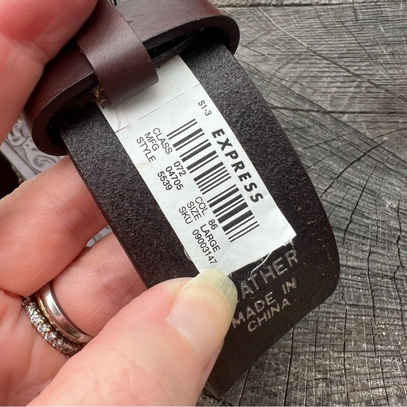 Express Western Style Genuine Leather Dark Brown Belt - Picture 3 of 8